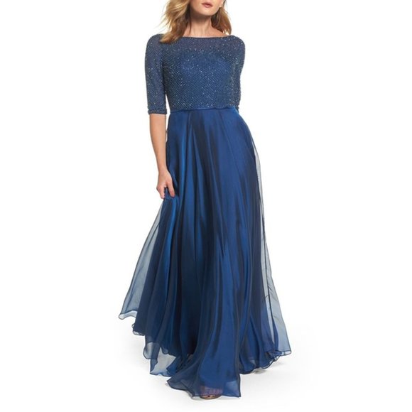 La Femme Dresses & Skirts - NWT La Femme 25011 Embellished Bodice Tulle Ballgown Navy Blue 6